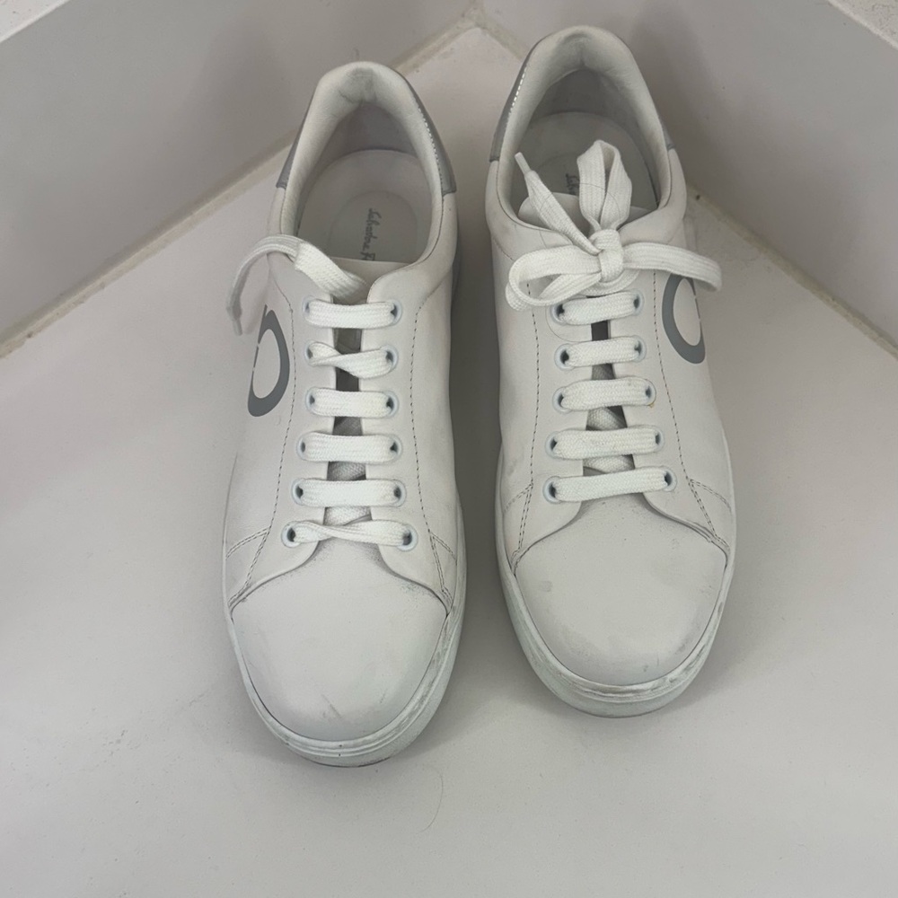 Salvatore Ferragamo White and Gray Sneakers